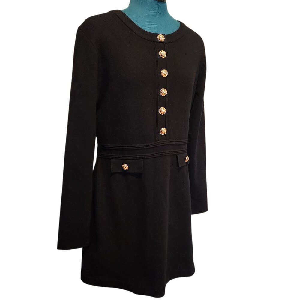 Nenona Women's Black Sweater Dress With Gold Buttons Sz Large New with tags